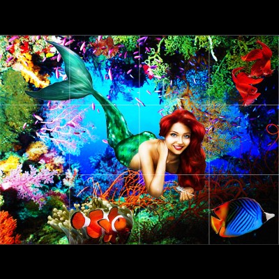 Mermaid-3. Ceramic tile mural, Backsplash, Tile art. 12x16, 18x24, 24x32, 36x48.   112435195618